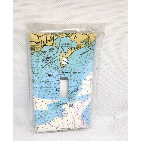 Nautical Chart Fabric-Covered Light Switch Plate By Breakwater Blue - Picture 9 of 10